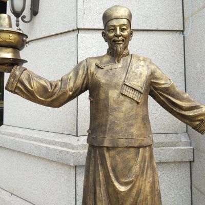 火鍋店攬客小二銅雕，飯店門口攬客人物塑像
