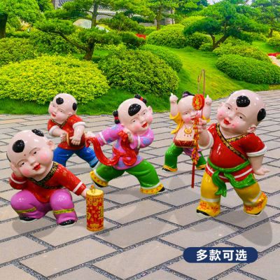 玻璃鋼彩繪福娃，中國傳統(tǒng)喜慶娃娃雕塑