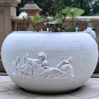 青石大理石庭院魚(yú)缸擺件仿古做舊魚(yú)缸戶外養(yǎng)魚(yú)缸擺件