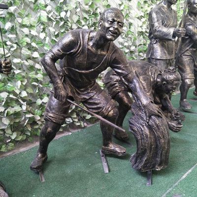 玻璃鋼仿銅色割稻子、插秧等干貨農(nóng)民塑像