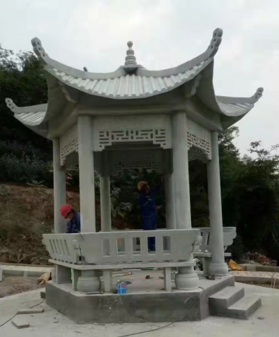 六角涼亭，大理石石雕亭子