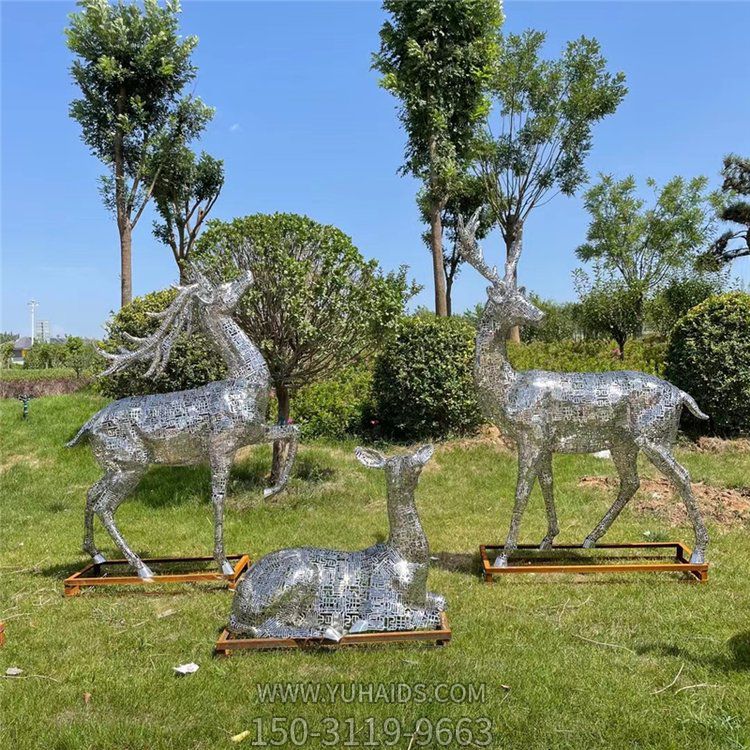 不銹鋼鹿，網(wǎng)格鹿雕塑