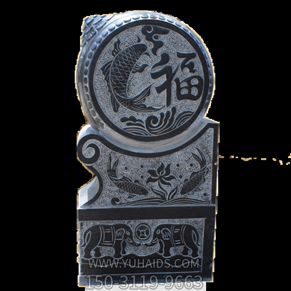 青石魚(yú)紋吉祥福門(mén)墩抱鼓石雕塑