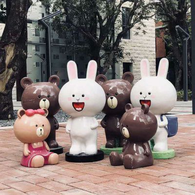 公園玻璃鋼創(chuàng)意戶外卡通動物擺件，可妮兔和維尼熊雕塑