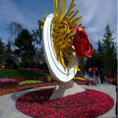 姊妹并艷，不銹鋼創(chuàng)意玫瑰花、菊花景觀雕塑