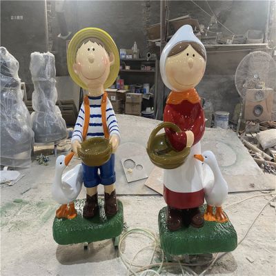 玻璃鋼卡通公仔，一年一女卡通人物