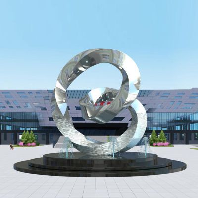 車(chē)站機(jī)場(chǎng)戶(hù)外廣場(chǎng)噴泉水景抽象不銹鋼異性幾何圓環(huán)