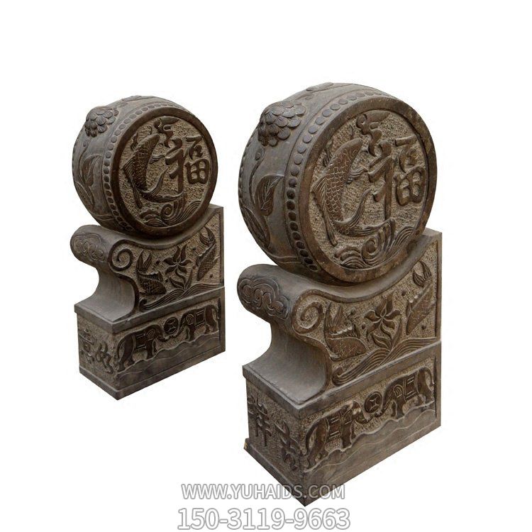 青石浮雕石門(mén)墩庭院門(mén)口擺放吉祥如意抱鼓石雕塑