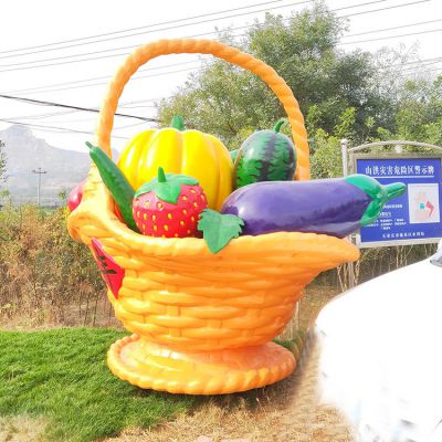 玻璃鋼花籃果籃，豐收年大型果盤景觀雕塑