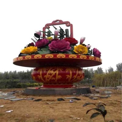 公園廣場大型玻璃鋼景觀花籃，慶典大花籃