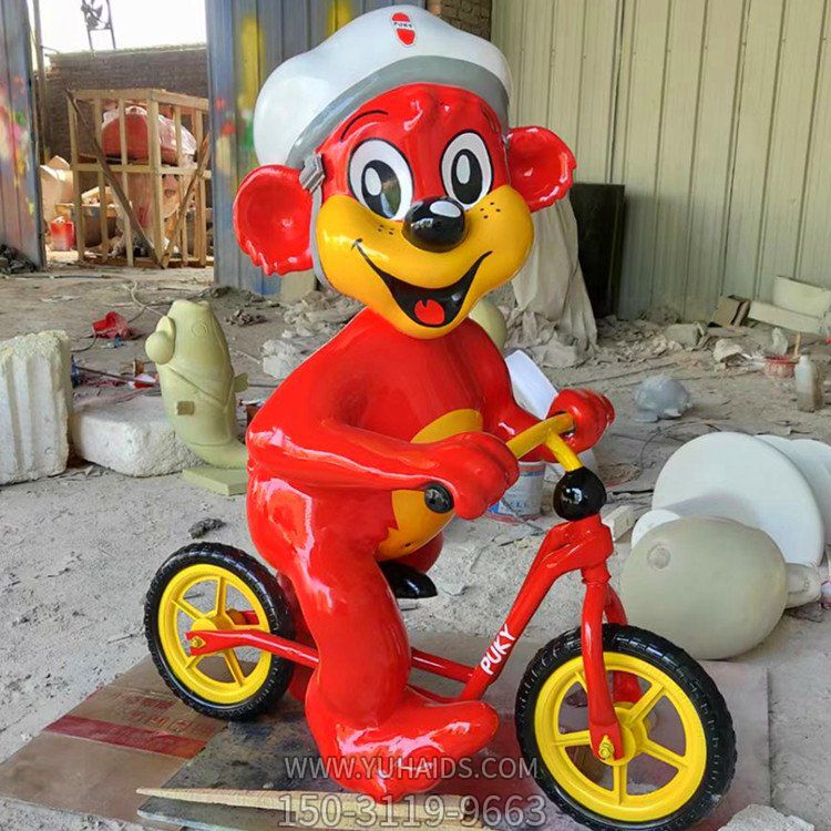 騎自行車(chē)的玻璃鋼卡通動(dòng)物景觀雕塑