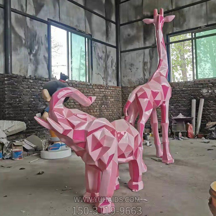玻璃鋼幾何彩繪大象長(zhǎng)頸鹿動(dòng)物游樂園擺件雕塑