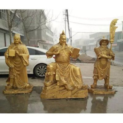 寺廟景區(qū)大型鑄銅噴金漆關(guān)公、周倉和關(guān)平