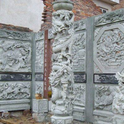 古建高浮雕壁畫，盤龍柱