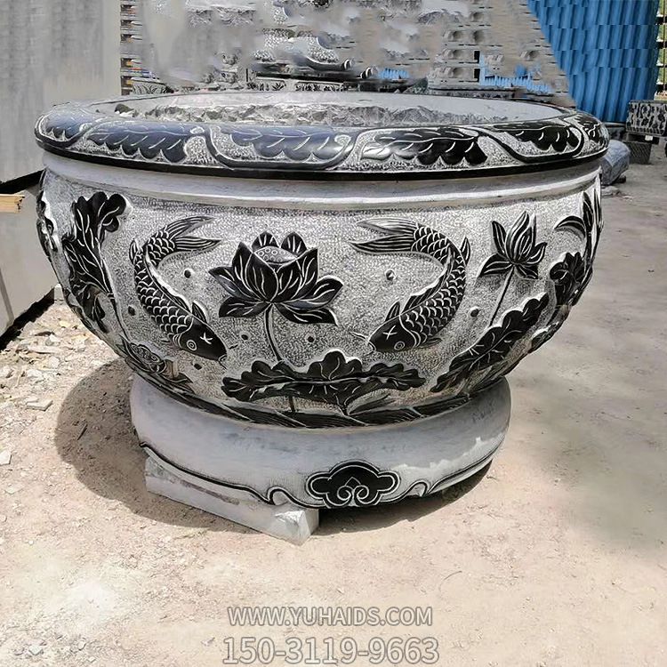 批量定制青石石雕花盆魚缸 仿古做舊戶外園林廣場(chǎng)裝飾石花盆_5804雕塑