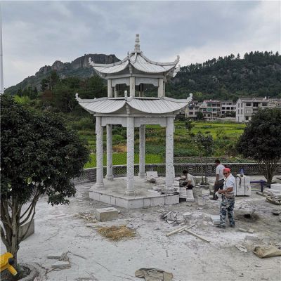 石雕涼亭，雙層六柱石亭子