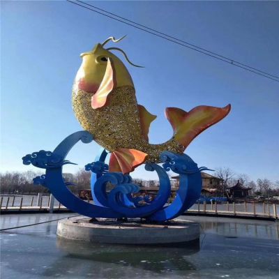 戶外廣場(chǎng)大型水景不銹鋼彩繪園林景觀鯉魚擺件