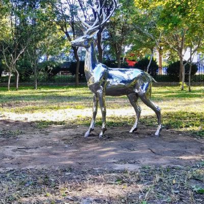 不銹鋼鏡面鹿，園林梅花鹿動物擺件