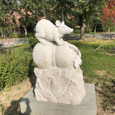 老鼠，十二生肖動(dòng)物石雕擺件