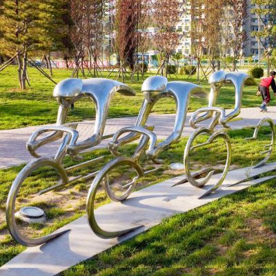 不銹鋼抽象騎行人物雕塑，公園園林體育運動主題雕塑