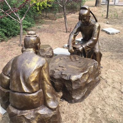 下棋，古代人物玻璃鋼仿銅場(chǎng)景雕塑