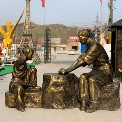 情景人物雕塑，城市街道玻璃鋼仿銅創(chuàng)意情景人物雕塑