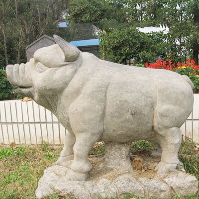 石雕豬，憨態(tài)可掬的大肥豬