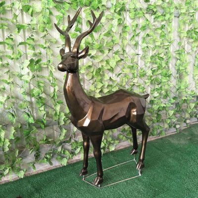 幾何鹿，玻璃鋼塊面抽象動(dòng)物擺件
